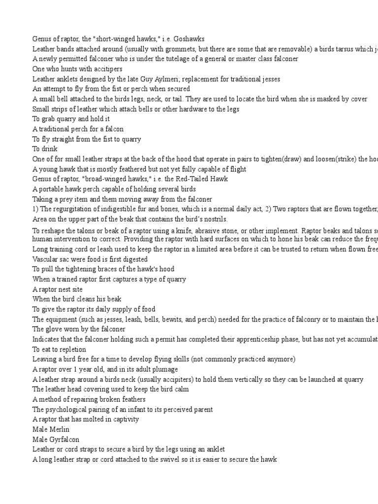 Falconry Terms Falconry Predators