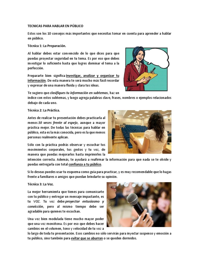 Tecnicas Para Hablar En Público Pdf Temor Respiración