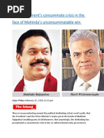 The Government's Consummate Crisis in The Face of Mahinda's Unconsummatable Win