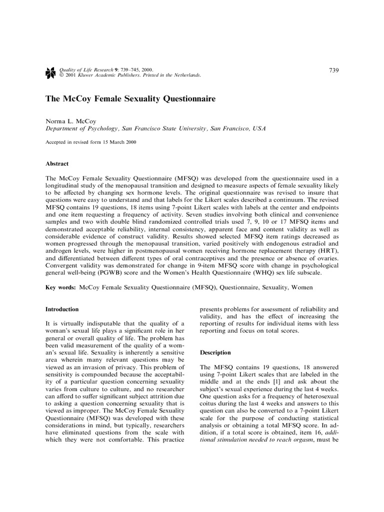 The McCoy Female Sexuality Questionnaire | PDF | Orgasm | Hormone ...
