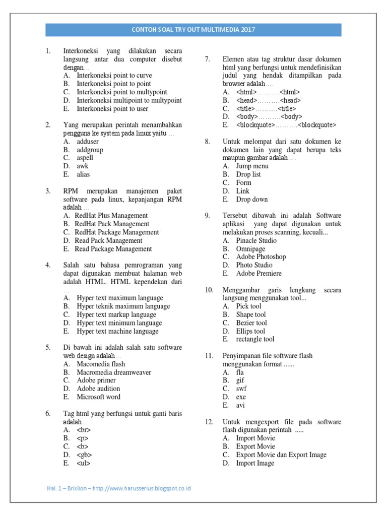 Contoh Soal Try Out Kejuruan Multimedia Part 1