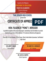 Certificate of Appreciation for Taal LGU Support