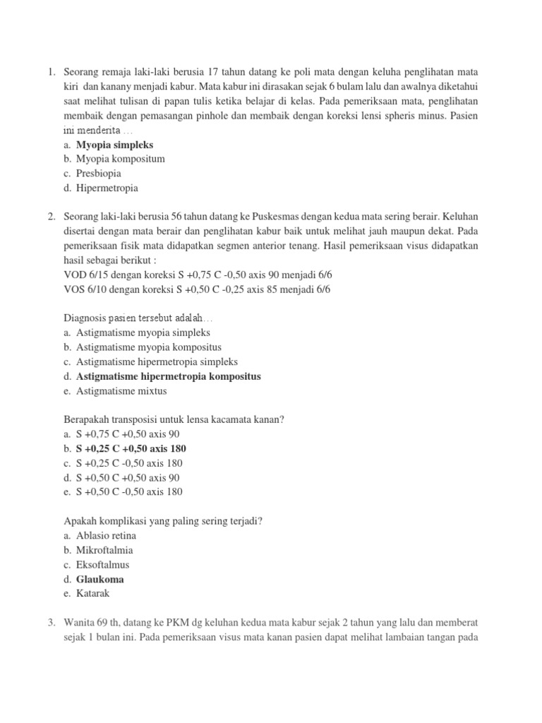 Soal Kelainan Refraksi