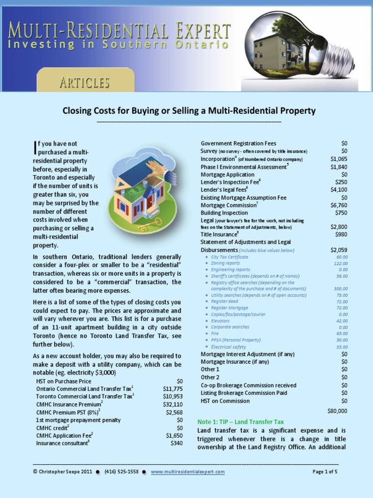 Closing Costs For Buying or Selling A MultiResidential Property PDF Loan To Value Ratio