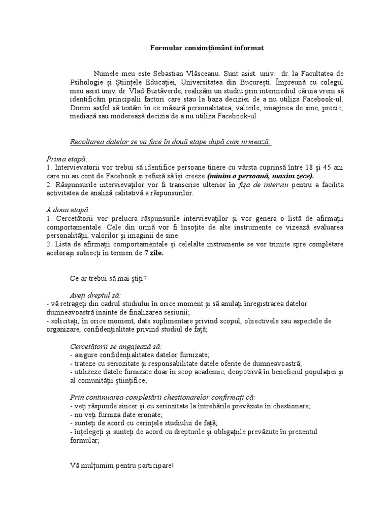 Formular Consimtamant Informat | PDF
