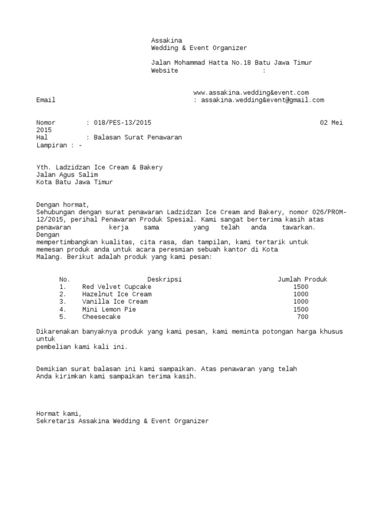 Surat Balasan Penawaran Pdf