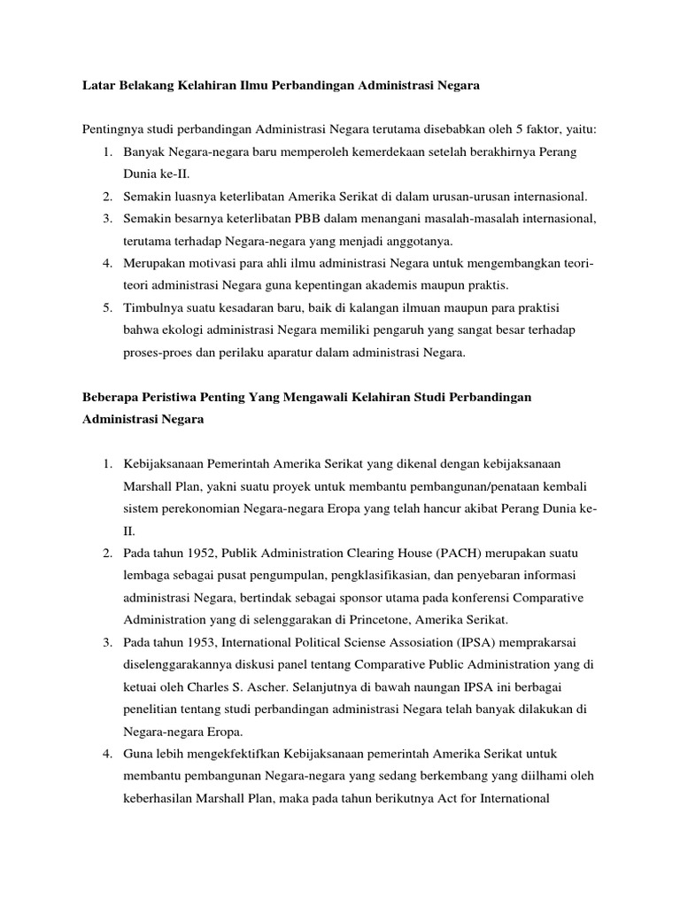 Latar Belakang Kelahiran Ilmu Perbandingan Administrasi Negara Pdf
