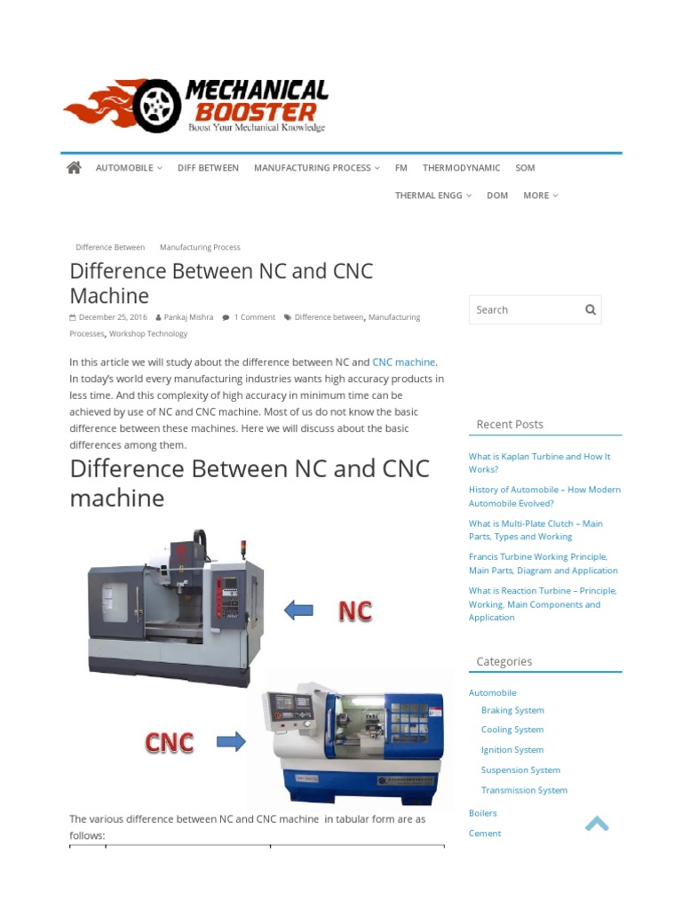 Difference Between NC and CNC Machine Mechanical Booster PDF