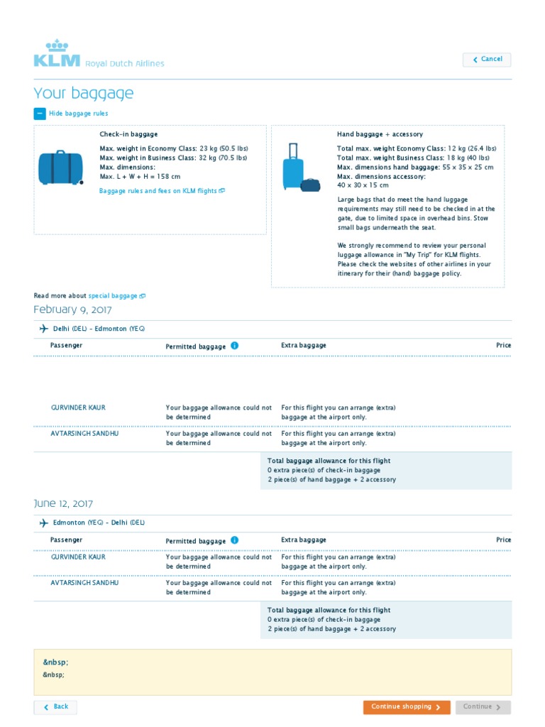 klm kg baggage