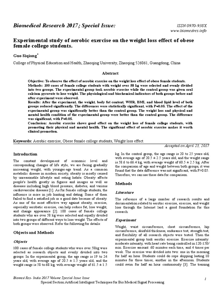 Aerobic Exercise Benefits for Obese Students | PDF | Obesity | Aerobic ...