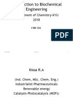 Introduction To Biochemical Engineering: Department of Chemistry-KYU 2018