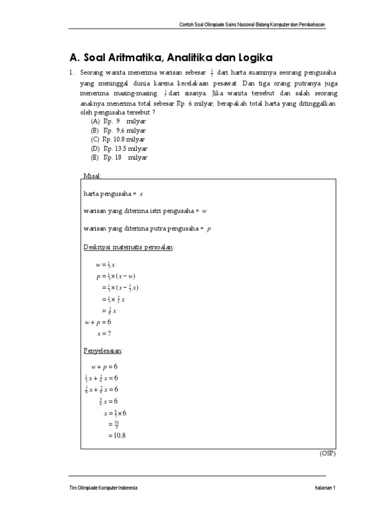 Contoh Soal Olimpiade Sains Nasional Bidang Komputer Dan Pembahasan