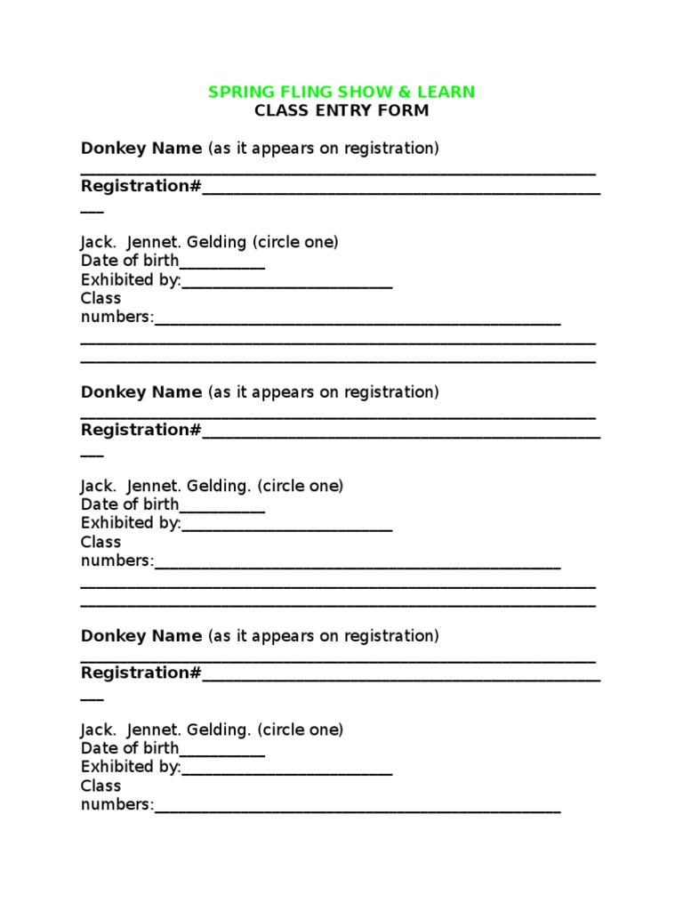 Donkey Registration Form | PDF