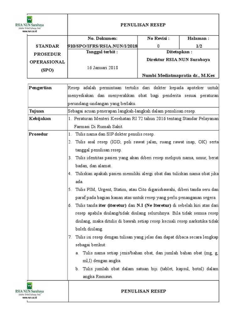 Standar Penulisan Resep Dokter | PDF