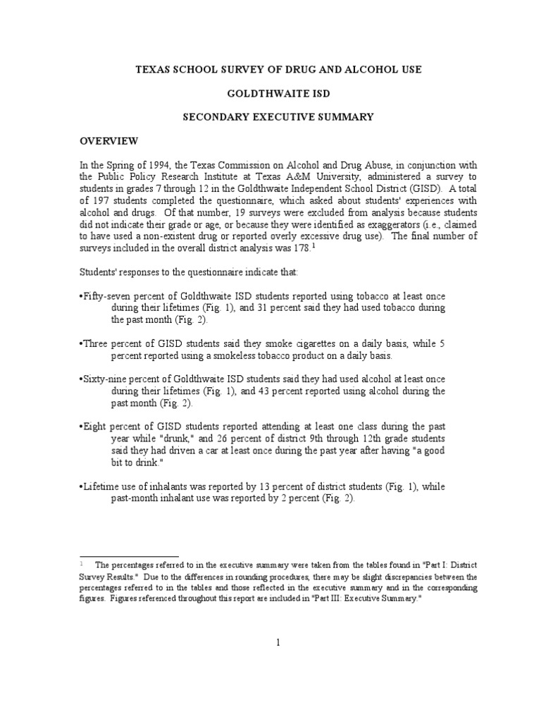Goldthwaite Isd 1994 Texas School Survey of Drug and Alcohol Use
