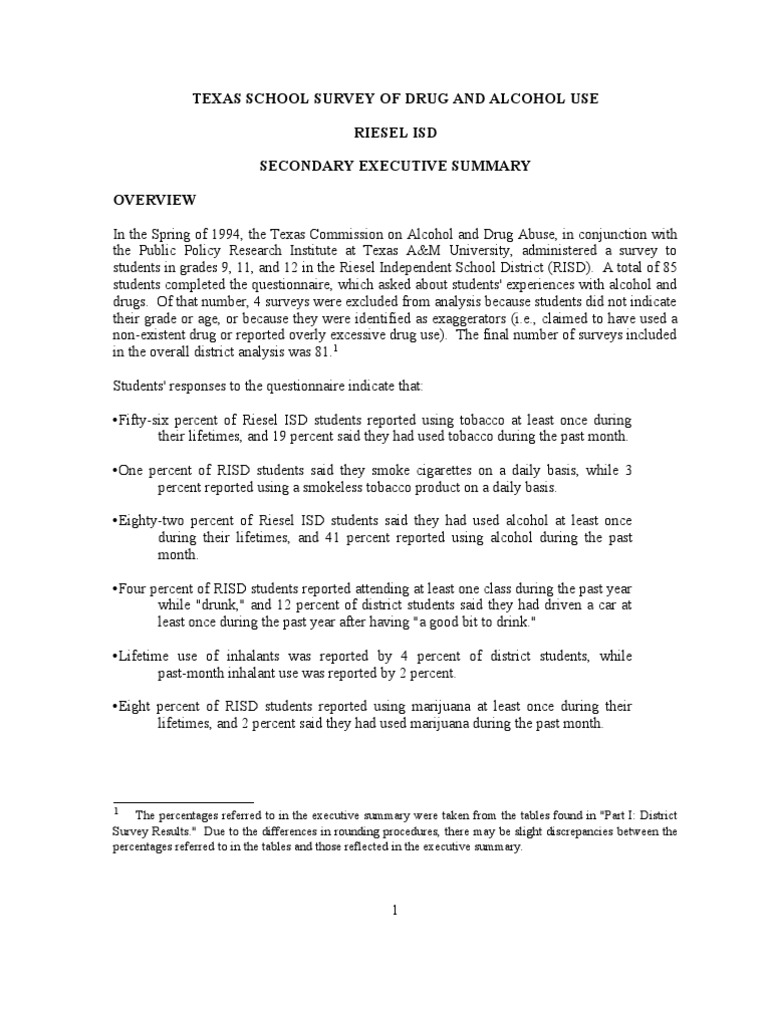 Riesel Isd 1994 Texas School Survey of Drug and Alcohol Use PDF
