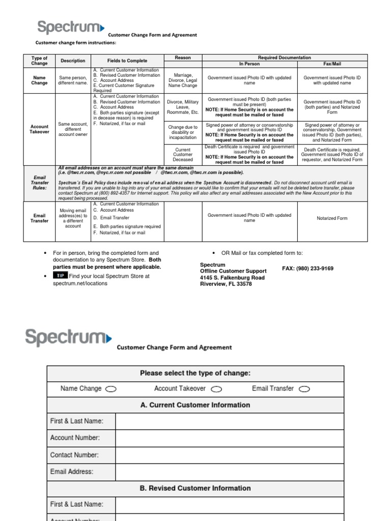 Spectrum Account Change Instructions | PDF | Notary Public | Email Address