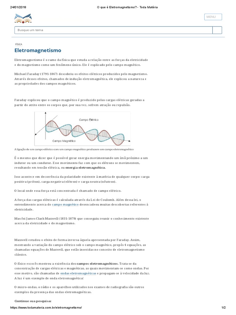 O Que É Eletromagnetismo - Toda Matéria | Download grátis PDF ...