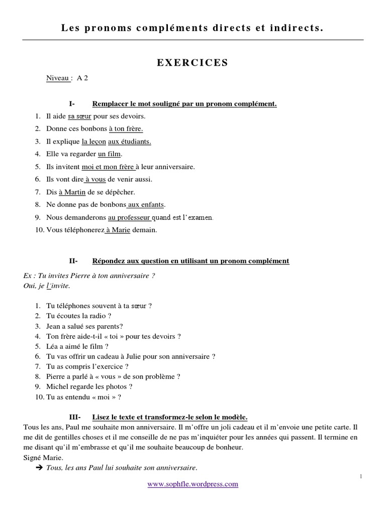 Remplacer Le Cod Par Un Pronom Personnel Exercices Pdf Exercices Pronoms | PDF