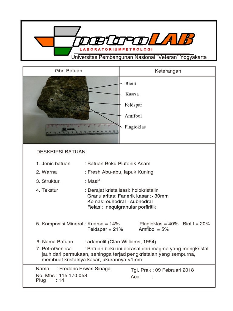 Klasifikasi Batuan Beku Plutonik Adamelit | PDF