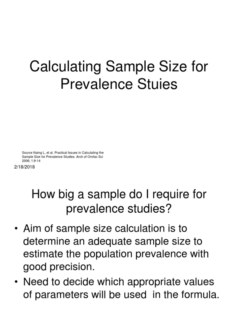 Calculating Sample Size For Prevalence Studies Pdf Standard Error Sample Size Determination