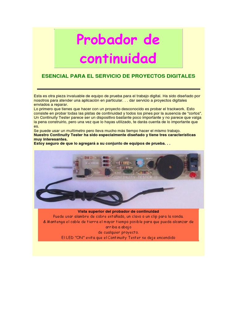 Derretido codo Frágil Probador de Continuidad | PDF | Transistor | Condensador