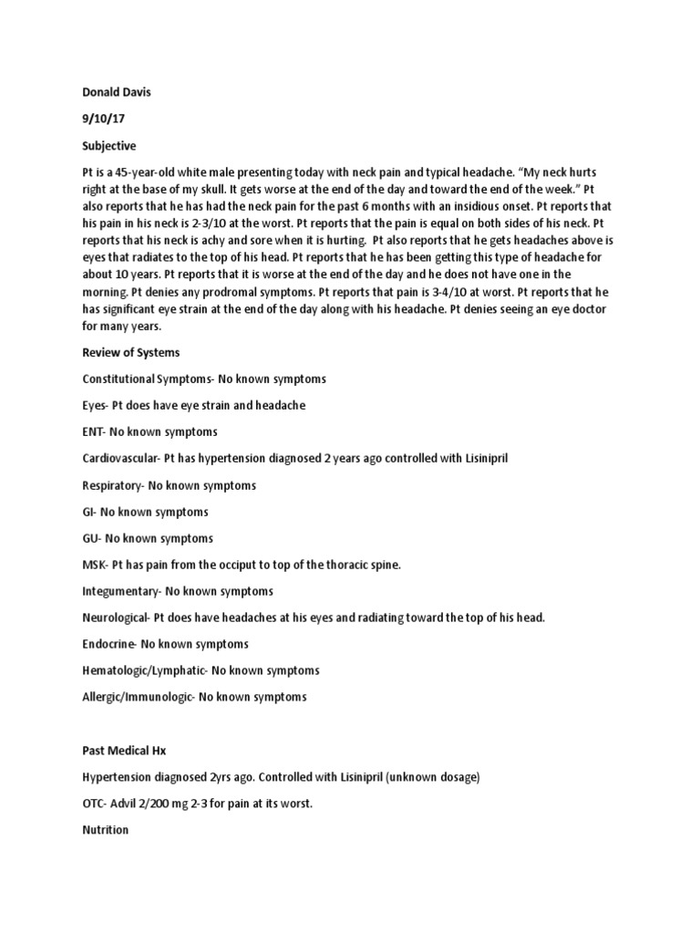 Soap Note Week 1 Sep7 Headache Nervous System