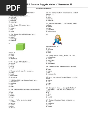 Soal Uts Bahasa Inggris Kelas 5 Semester 2 Transport Vehicles