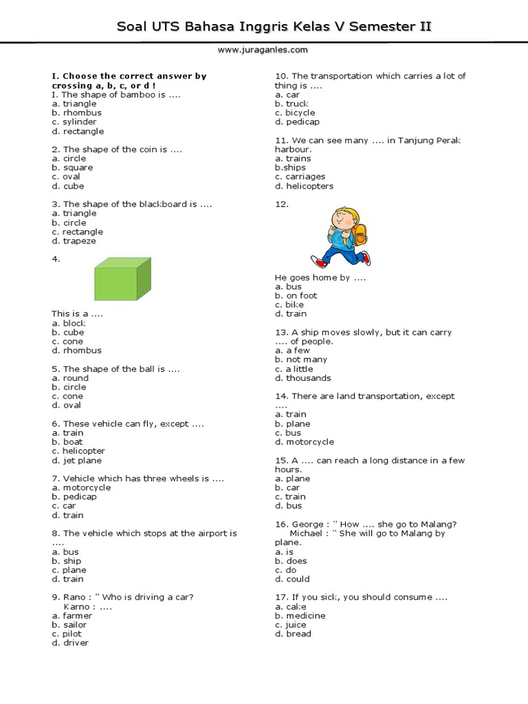 Soal Uts Bahasa Inggris Kelas 5 Semester 2 Transport Vehicles