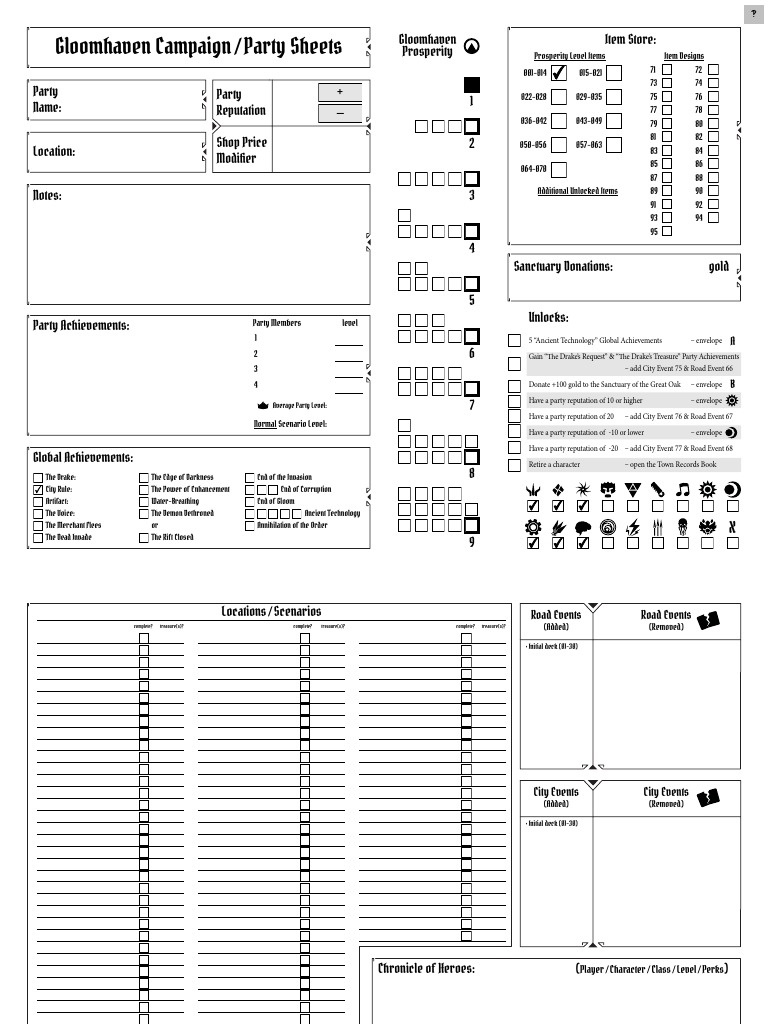 Gloomhaven Printable Character Sheets - Printable Word Searches