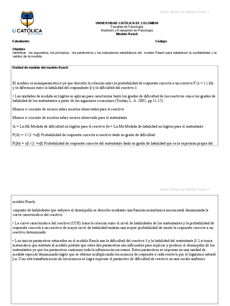 Modelo de RASCH | PDF | Medición | Probabilidad