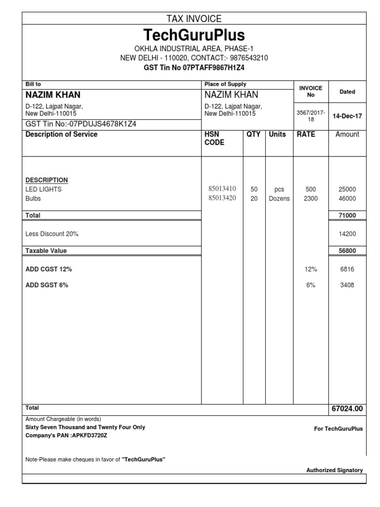 GST Tax Invoice Format Sample | PDF