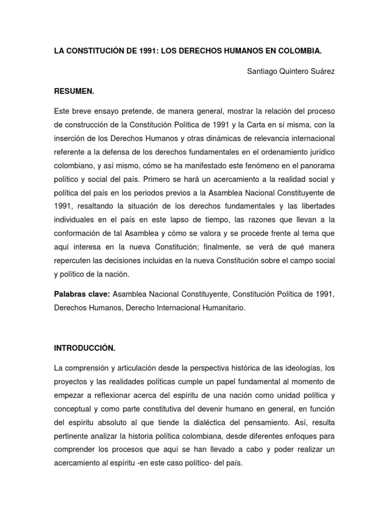 La Constitución de 1991 Los Derechos Humanos en Colombia. | PDF ...