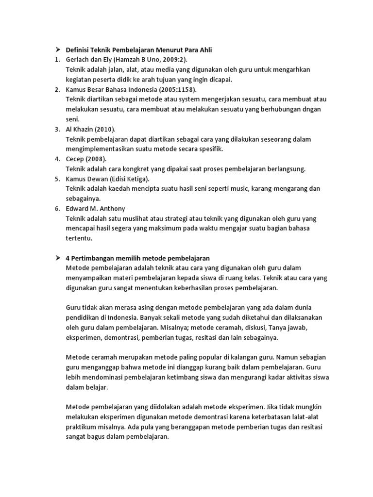 Definisi Teknik Pembelajaran Menurut Para Ahli 2