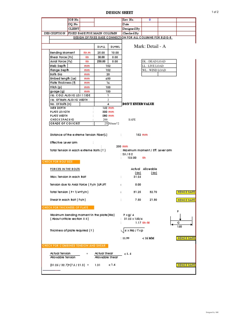 Fixed Base Connection Design for UC152x152x23 | PDF | Screw | Materials