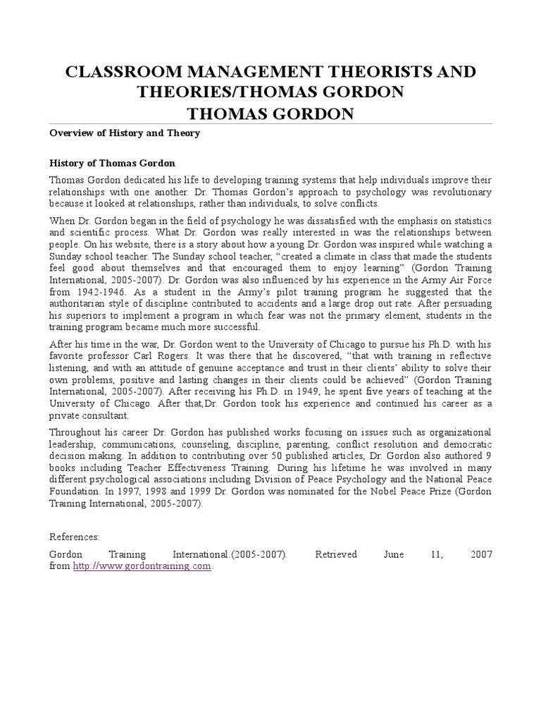 Thomas Gordon's Classroom Management Theory | PDF | Conflict Resolution ...