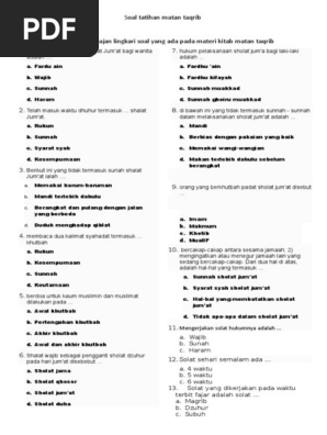 Latihan Soal Piluhan Ganda Matan Taqrib Hukum Melaksanakan Shalat Jum