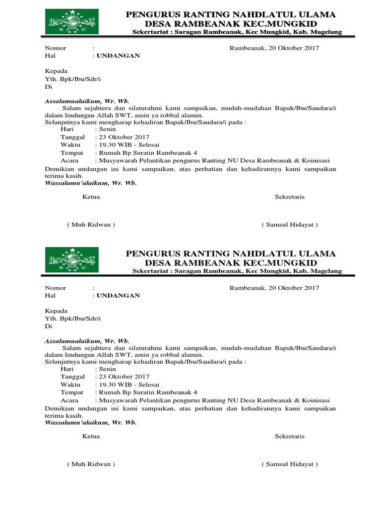 Undangan Pengurus Ranting Nu