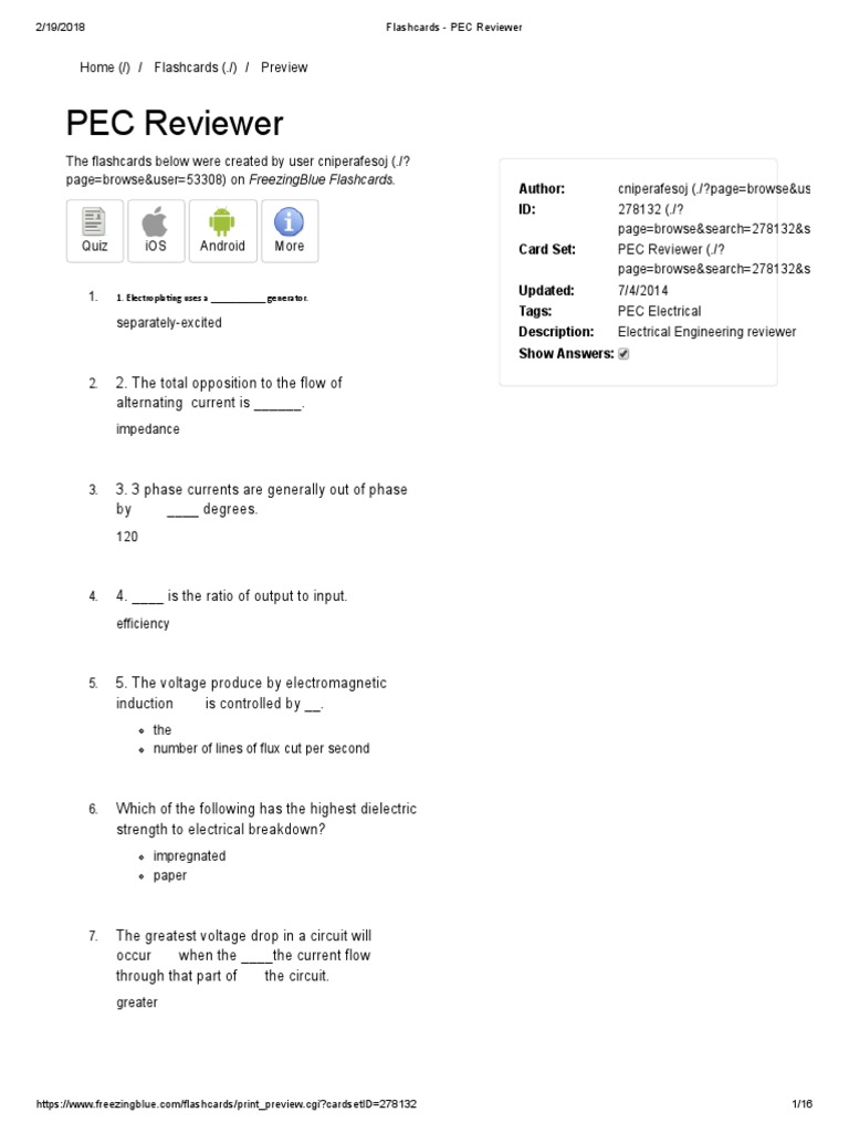 Flashcards - PEC Reviewer | PDF | Electrical Resistance And Conductance ...