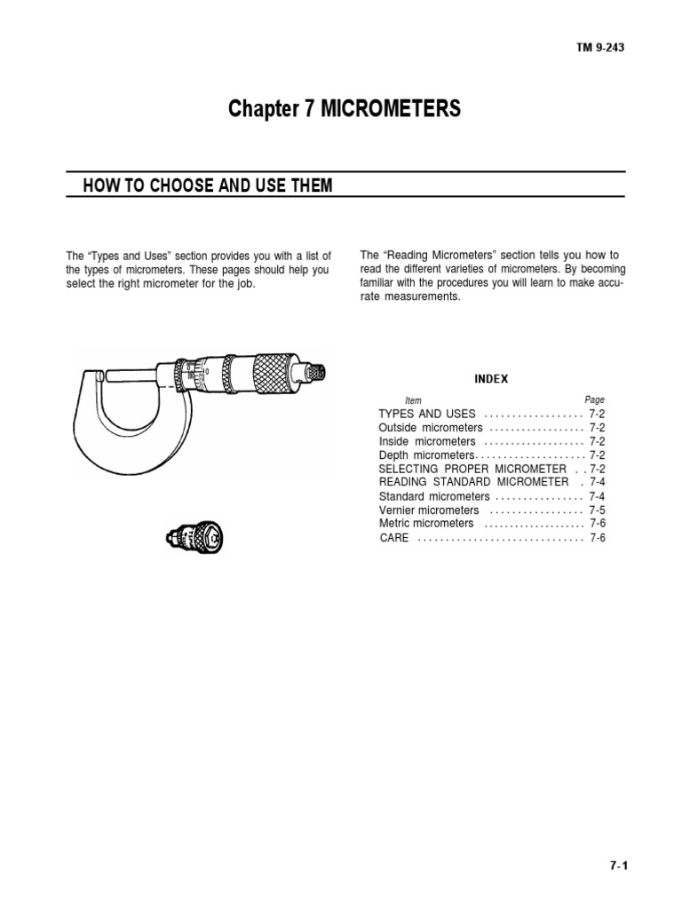 Chapter 7 MICROMETERS How To Choose and Use Them PDF Equipment Tools