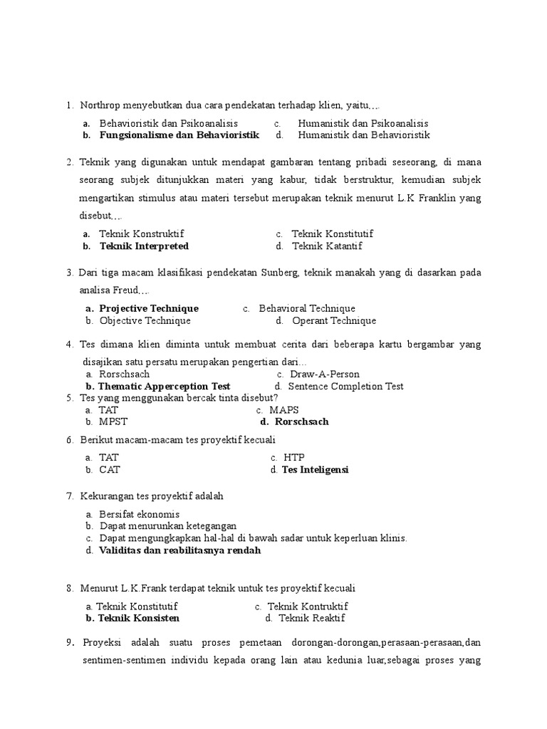 Soal Psikologi Proyektif Wahidah 2015 1 Doc
