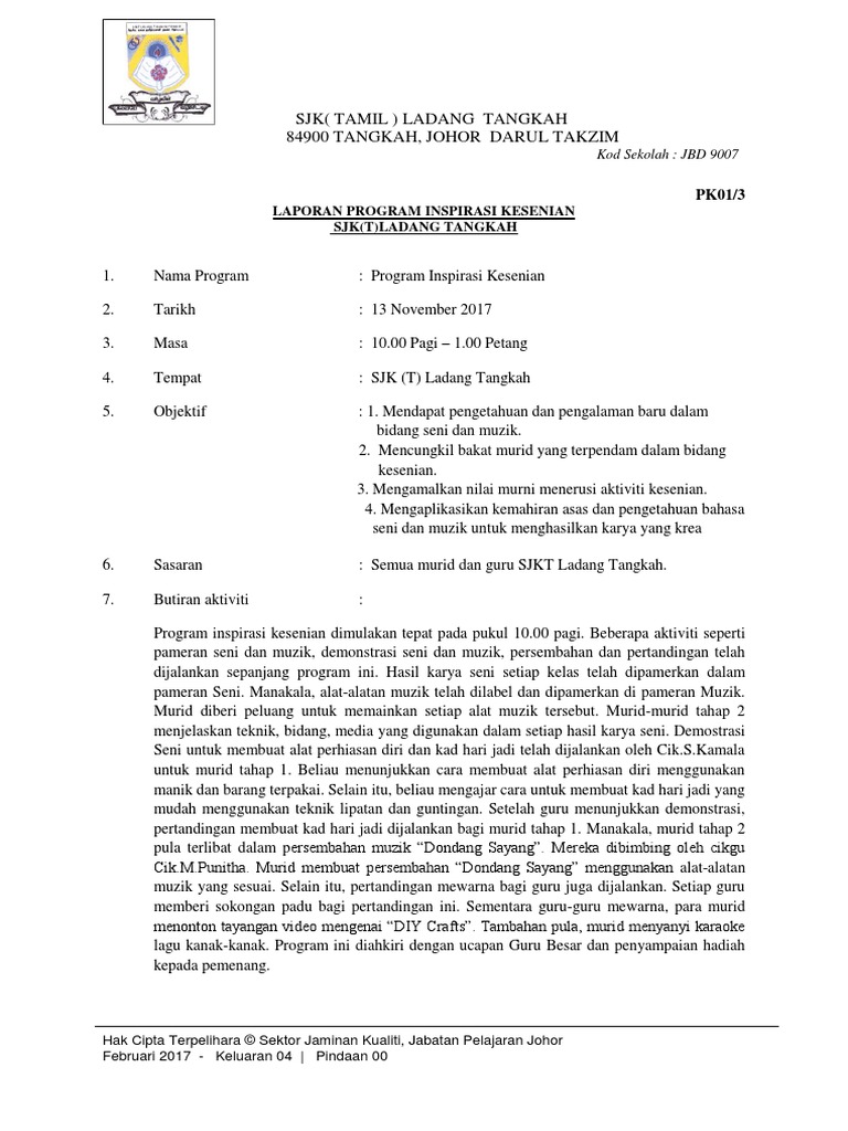 Laporan Program Inspirasi Kesenian Pdf