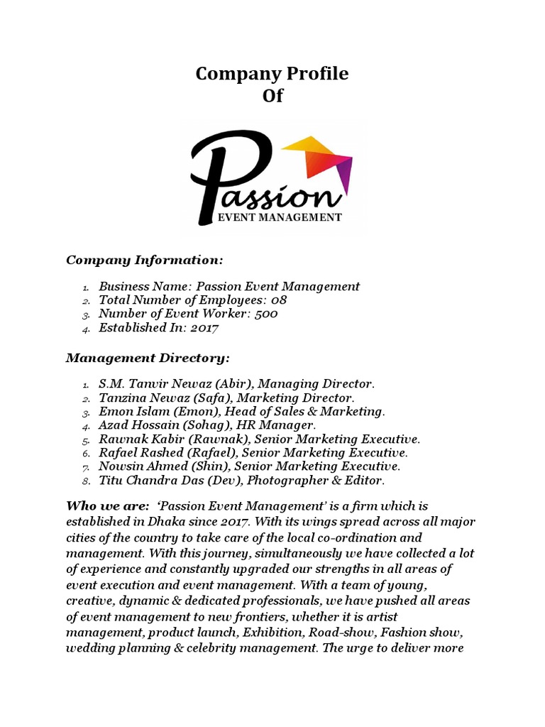Passion Event Management Company Profile | PDF | Business | Marketing