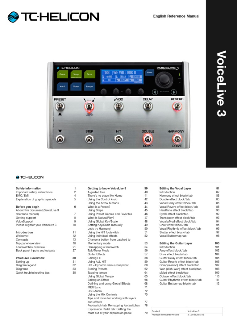 Tc Helicon Voicelive 3 Reference Manual English Ac Power Plugs And Sockets Electromagnetic Interference