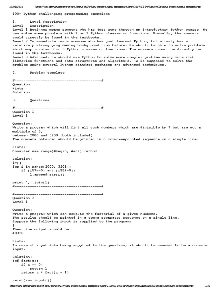 Python Excercises With Solutions | PDF | Anonymous Function | Parameter ...