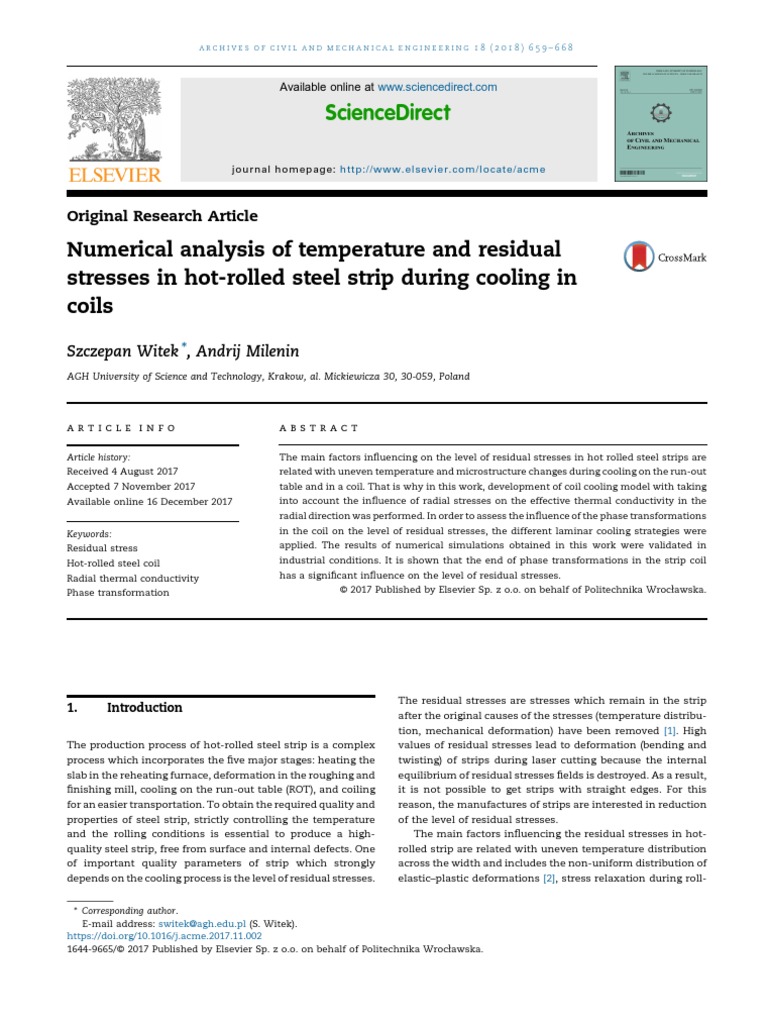 Numerical Analysis of Temperature and Residual Stresses in Hot-Rolled ...