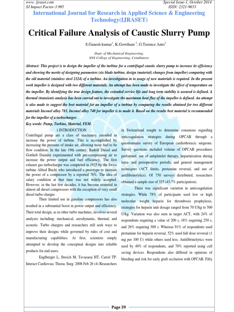 Critical Failure Analysis of Caustic Slurry Pump PDF Turbocharger