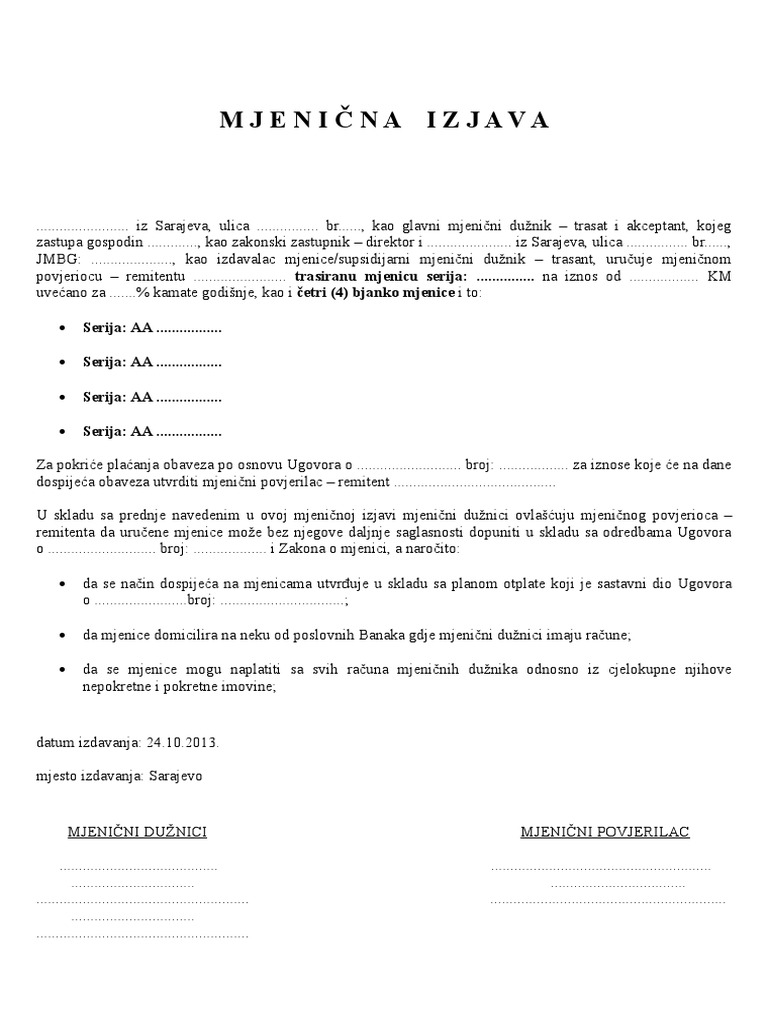 Mjenicna izjavaOBRAZAC PDF