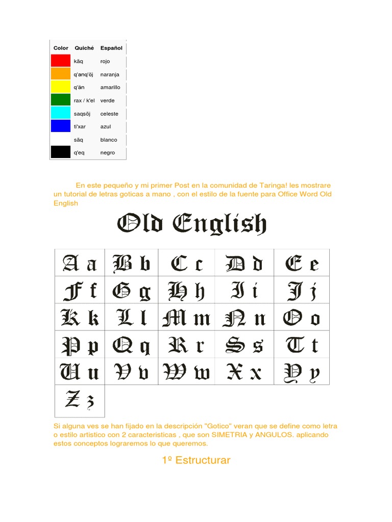 Colores en k'Iche' y Letras Goticas