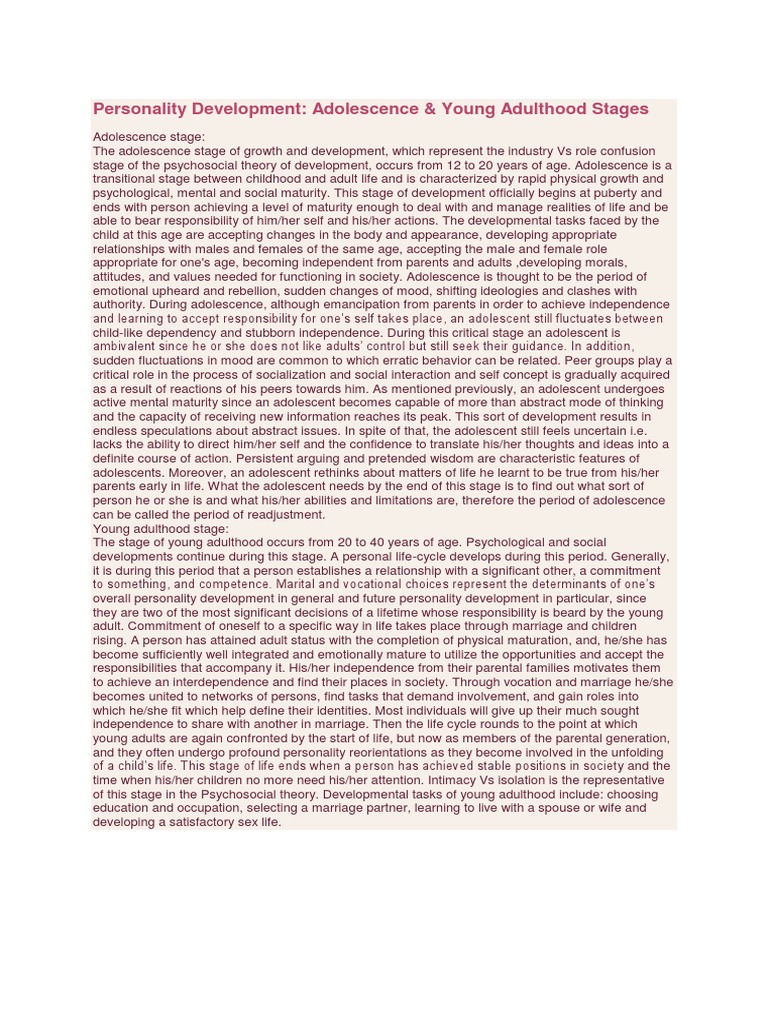 Adolescent Personality Development Insights | PDF | Adolescence | Adults
